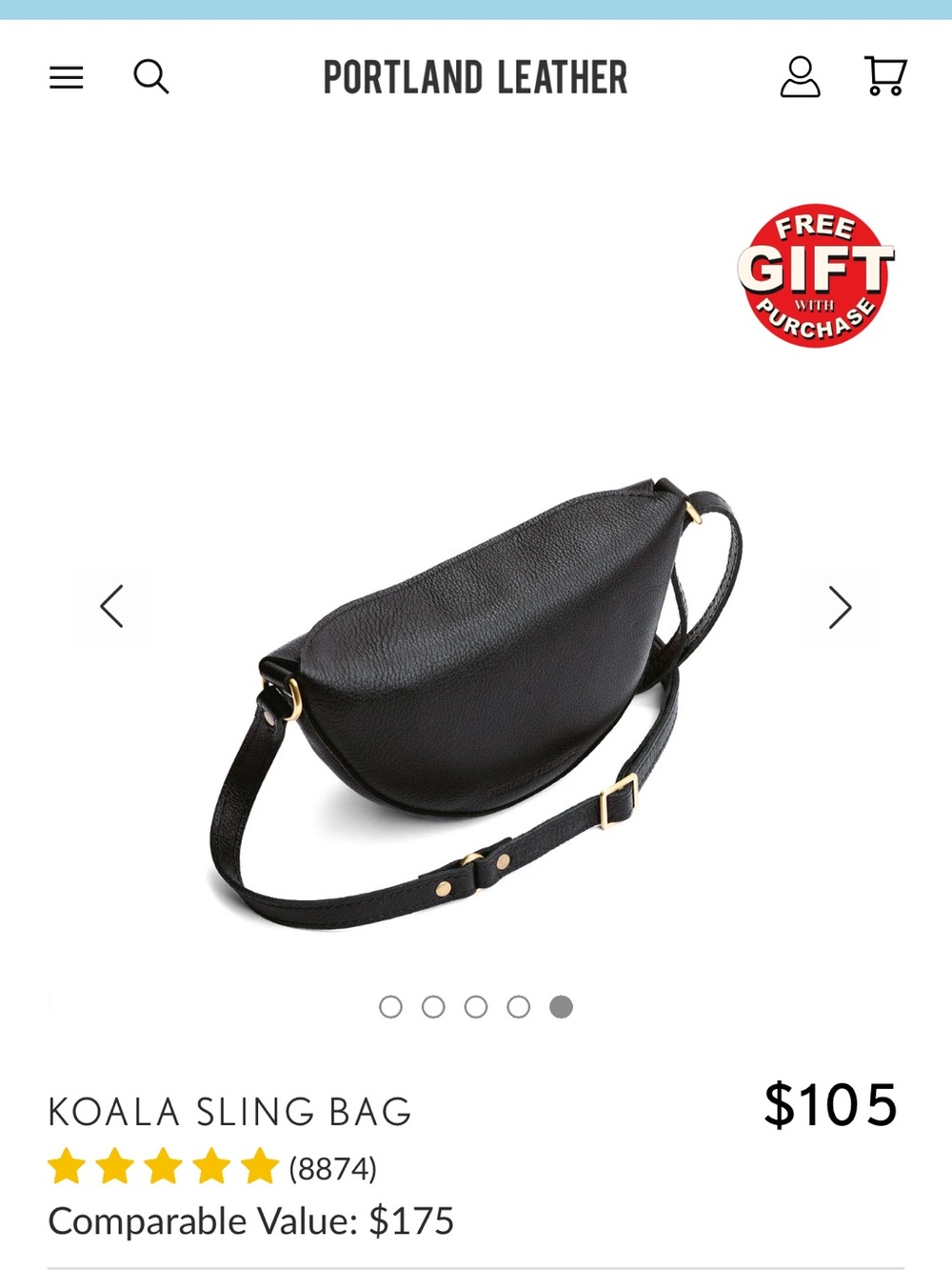 Portland Leather Koala Sling Bag in Black with Gold Hardware - small - Picture 3 of 8